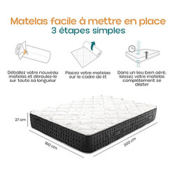 Avis Visiodirect Matelas à ressorts ensachés MIERA , Queen Size, 160x200 cm, en mousse haute densité, Soutien très ferme