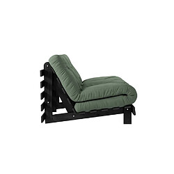 Inside 75 Canapé convertible futon ROOTS pin laqué noir matelas 140 x 200 cm coloris vert olive