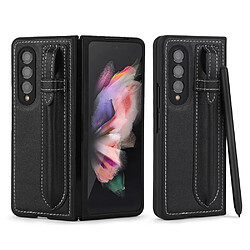 Coque en TPU + cuir véritable anti-rayures avec porte-stylo noir pour votre Samsung Galaxy Z Fold3 5G