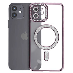 Avizar Coque Diamant pour iPhone 12 Protection MagSafe Contour Strass Violet