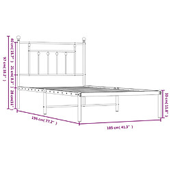 vidaXL Cadre de lit métal sans matelas avec tête de lit noir 100x190cm pas cher