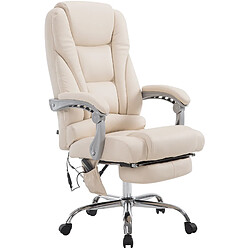 Decoshop26 Fauteuil de bureau avec fonction massage repose-pieds dossier inclinable en PVC crème 10_0002583