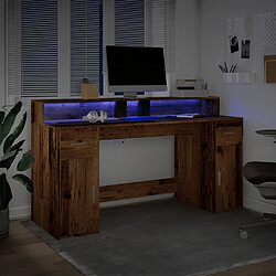 Acheter vidaXL Bureau avec lumières LED vieux bois bois d'ingénierie