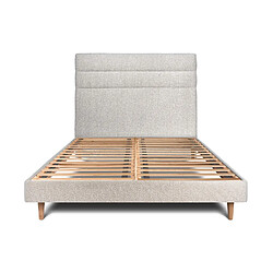 Sommeil de plomb Lit 135x190cm avec tête de lit lignes bouclette et sommier kit Beige - Hauteur totale : 29cm