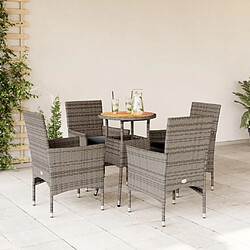 vidaXL Ensemble à manger de jardin et coussins 5 pcs gris rotin acacia