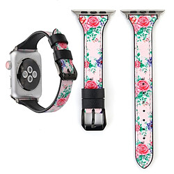 Wewoo Lettre T Forme Simple Floral Bracelet de montre en cuir véritable avec boucle en acier inoxydable pour Apple Watch séries 3 et 2 et 1 42 mm (rose)