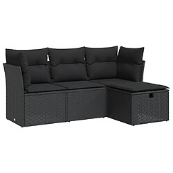 vidaXL Salon de jardin 4 pcs avec coussins noir résine tressée