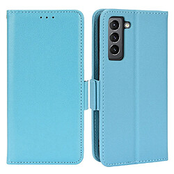 Etui en PU texture litchi, antichoc avec support bleu clair pour votre Samsung Galaxy S21 FE 5G