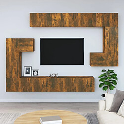 Maison Chic Meuble TV scandinave mural Banc TV suspendu pour salon - Chêne fumé Bois d'ingénierie -MN77742