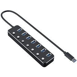 Répartiteur de hub USB, hub de données USB 3.0 en aluminium avec interrupteurs marche/arrêt individuels et lumières LED pour ordinateur portable, ordinateur PC (120 cm) (7 ports)