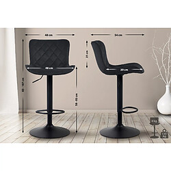 Decoshop26 Lot de 2 tabourets de bar en tissu velours noir pieds en métal noir hauteur réglable pivotant TDB10727