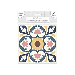 Sudtrading 6 Stickers carreaux de ciment - 15 x 15 cm - Arabesque bleu et marron