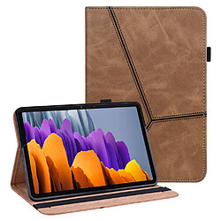 Etui en PU ligne de couture avec support et porte-cartes marron pour votre Samsung Galaxy Tab S7 SM-T870/SM-T875/SM-T876B