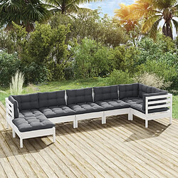 Maison Chic Salon de jardin 7 pcs + coussins - Mobilier/Meubles de jardin - Table et chaises d'extérieur blanc bois de pin solide -MN20132