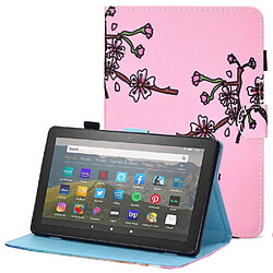 Etui en PU anti-chute, antichoc, fermeture magnétique avec support et porte-cartes pour Amazon Fire HD 8 (2016)/(2017)/(2018) - fleur rose