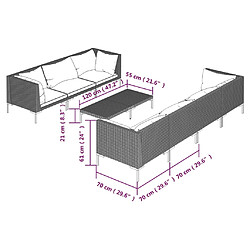 vidaXL Salon de jardin 8 pcs avec coussins Résine tressée Gris foncé pas cher