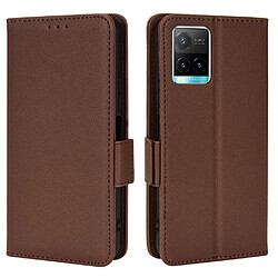 Etui en PU texture litchi, fermoir magnétique avec support, marron pour votre Vivo Y21/Y21s/Y33s