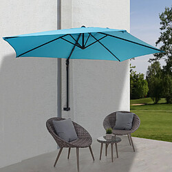 Decoshop26 Parasol mural pour balcon terrasse avec mât inclinable 3m polyester aluminium/acier 9kg couleur turquoise 04_0005635