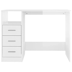 Helloshop26 Bureau table poste de travail meuble d'ordinateur informatique étude et tiroirs brillant 102 x 50 x 76 cm bois d'ingénierie blanc 02_0023813