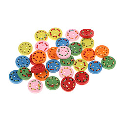 30pcs boutons en bois décor de chaînes pour coudre artisanat Scrapbooking 15mm ronde pas cher