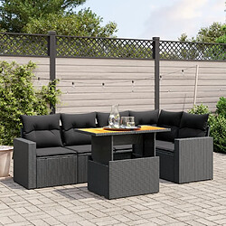 Maison Chic Ensemble Tables et chaises d'extérieur 6pcs avec coussins,Salon de jardin noir résine tressée -GKD574561