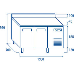 COOLHEAD Table Réfrigérée Positive avec Dosseret Profondeur 700 - 2 Portes 260 L - Cool Head