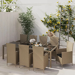 vidaXL Salon de jardin avec coussins 11 pcs Résine tressée Beige