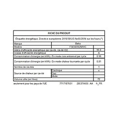 Avis Cuisinière induction 72l 3 feux blanc - FSE68302MWC - BEKO