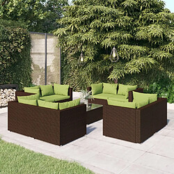 vidaXL Salon de jardin 9 pcs avec coussins résine tressée marron