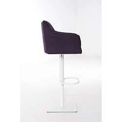 Avis Decoshop26 Tabouret de bar chaise haute de comptoir couture carrées assise en tissu violet cadre en métal blanc 10_0004755