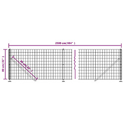 vidaXL Clôture en treillis métallique avec bride anthracite 0,8x25 m pas cher