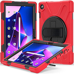 Coque en silicone avec béquille rotative et dragonne pour votre Lenovo Tab M10 (Gen 3) TB-328FU/TB-328XU - rouge