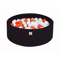 MEOWBABY Piscine à Balles pour Bébé - Rond 90x30cm avec 200 Balle, Coton, Noir: Menthe/Orange/Blanc