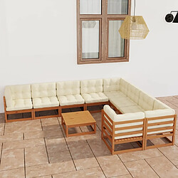 Maison Chic Salon de jardin 10 pcs + coussins - Mobilier/Meubles de jardin - Table et chaises d'extérieur Marron miel Bois de pin -MN34092