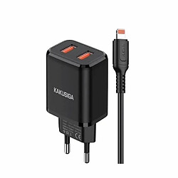 iKaku Kaku KSC-793 Chargeur adaptatif double port rapide 2,4 A 2 en 1 avec câble Lightning Noir