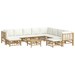 Avis Maison Chic Salon de jardin 11pcs + coussins - Mobilier/Meubles de jardin - Table et chaises d'extérieur blanc crème bambou -MN33228