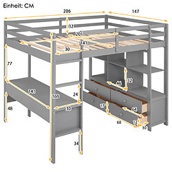 Avis ComfortXL Lit Mezzanine 140 X 200cm Avec Tiroirs De Rangement Et Bureau Sous Le Lit, Gris