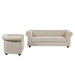 Vente-Unique Canapé 3 places et fauteuil en tissu beige CHESTERFIELD