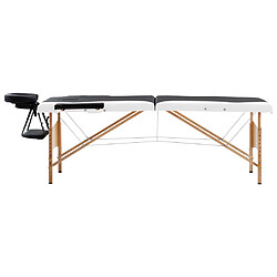 vidaXL Table de massage pliable 2 zones Bois Noir et blanc