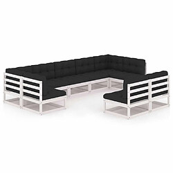 Maison Chic Salon de jardin 9 pcs + coussins - Mobilier/Meubles de jardin - Table et chaises d'extérieur Blanc Bois de pin massif -MN23709