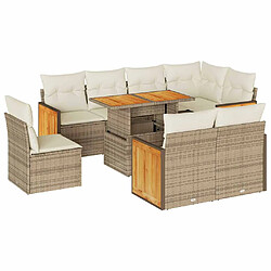 vidaXL Salon de jardin avec coussins 9 pcs beige résine tressée acacia