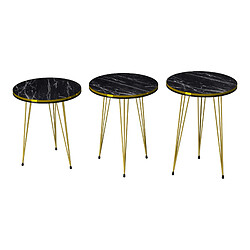 Helloshop26 Set de 3 tables d'appoint rondes gigognes noir or 03_0008406