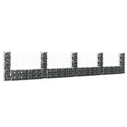 vidaXL Panier de gabion en forme de U avec 5 poteaux Fer 500x20x100 cm