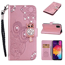 Etui en PU décor de strass imprimé hibou or rose pour votre Samsung Galaxy A41 (Global Version)