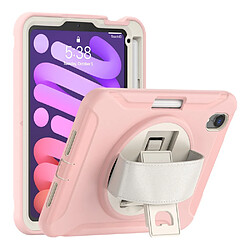 Coque en TPU hybride avec béquille rotative à 360° et dragonne rose sakura pour votre Apple iPad mini (2021)