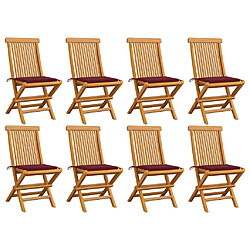 vidaXL Chaises de jardin avec coussins bordeaux lot de 8 Teck massif