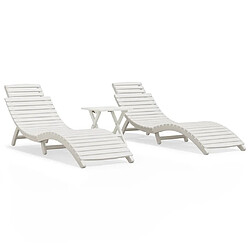 Maison Chic Lot de 2 Chaises longues avec table | Bain de soleil Relax | Transat blanc bois massif d'acacia -GKD20835