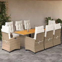 vidaXL Ensemble à manger de jardin et coussins 9 pcs beige Poly rotin