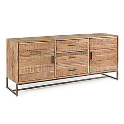 Mes Buffet 2 portes 3 tiroirs 175x45x77 cm en acacia et métal - NESLY