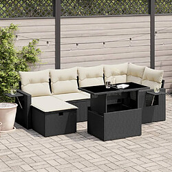 vidaXL Salon de jardin 7 pcs avec coussins noir résine tressée